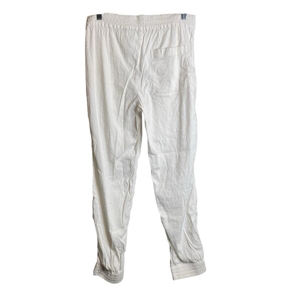 Theory Women's White Linen Cropped Pants Size 6 Minimalist Drawstring Waist - Picture 2 of 11